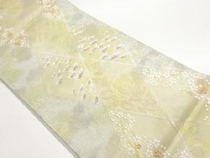 銀通し引箔格子に若松・花模様織出し袋帯